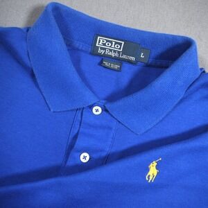 Polo Ralph Lauren Short Sleeve Cotton Mesh Men Polo L Blue Yellow Pony Prep Soft